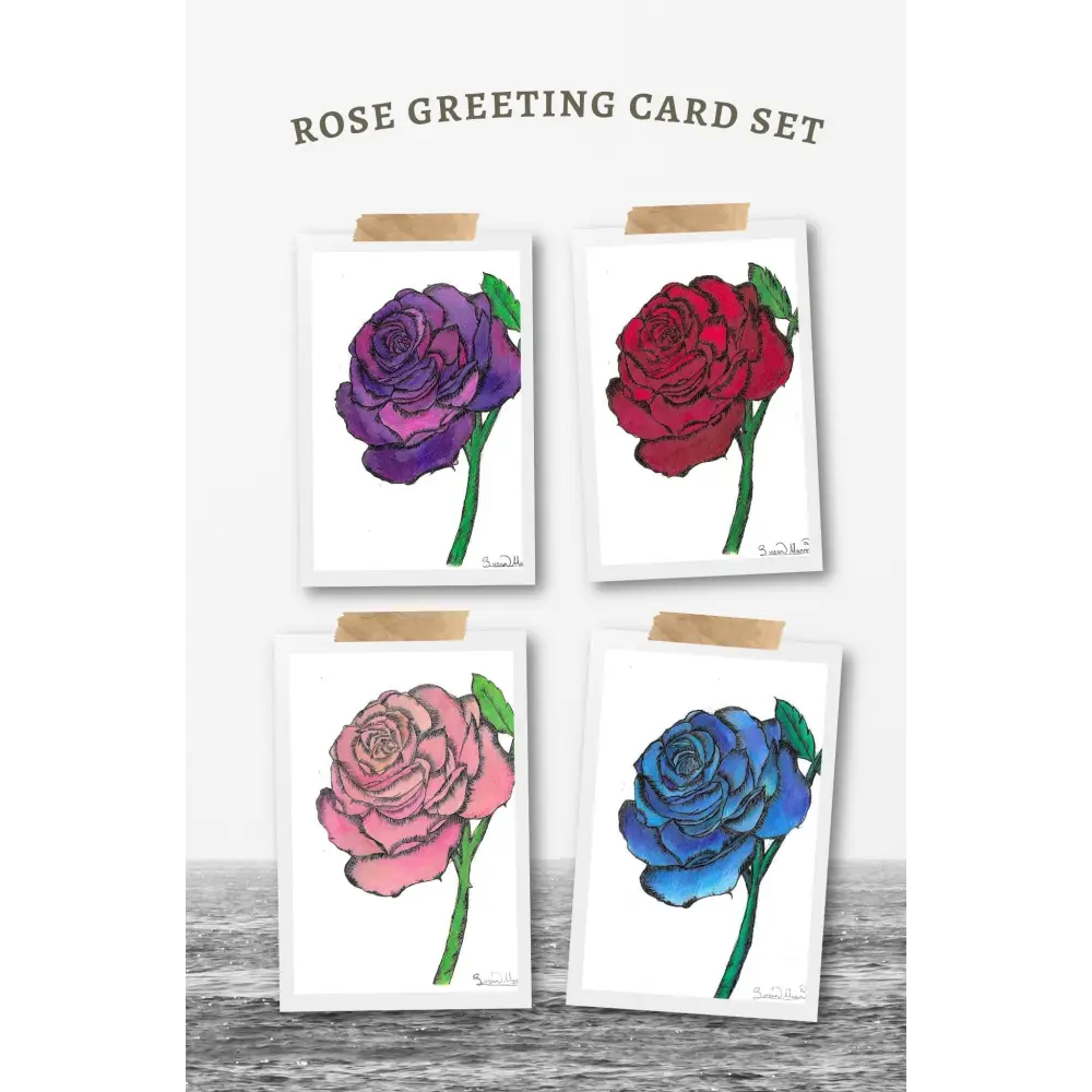 Pack of Four Rose Greeting Cards - Susan Mann Art