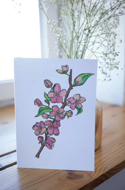 Cherry Blossom Branch Art Print Greeting Card Standing