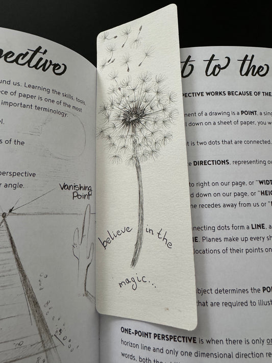 Dandelion Art Print Bookmark in a book