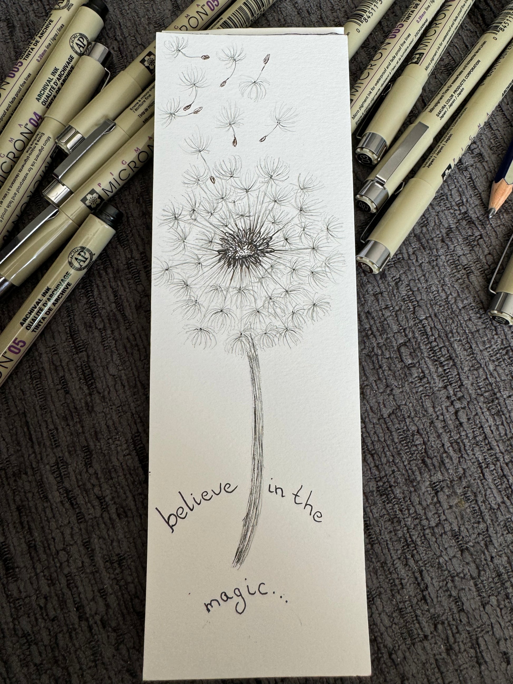 Dandelion Art Print Bookmark with pens