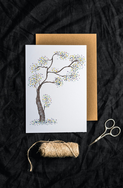 Dot Tree Art Print Card with envelope and string