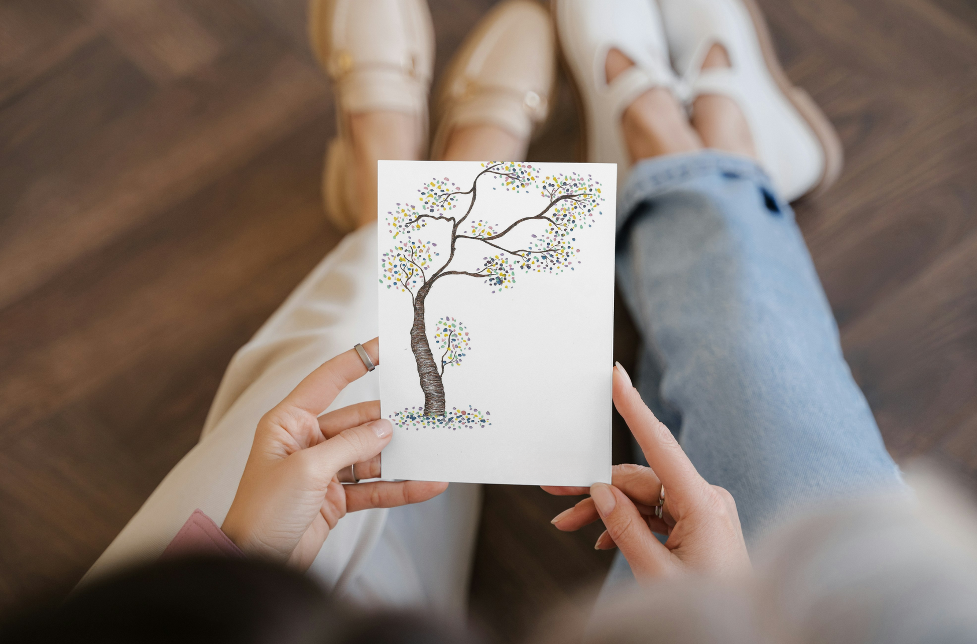 Dot Tree Art Print Greetings Card Holding