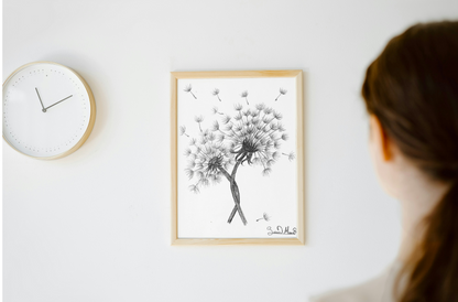 Double Wish Dandelion Art Print A4 Frame