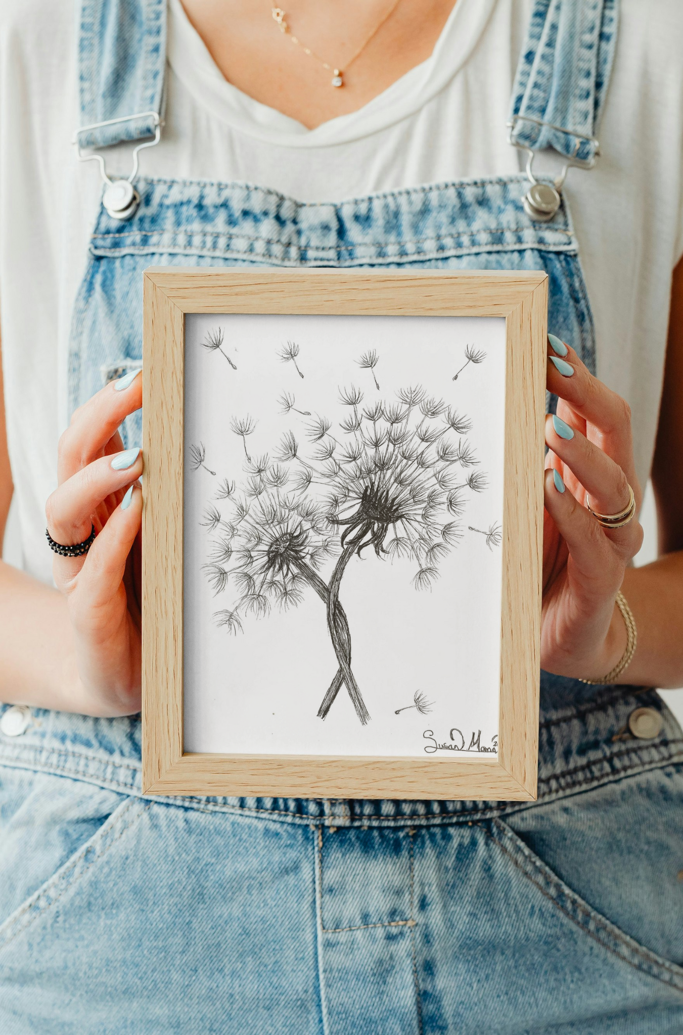 Double Wish Dandelion Art Print A5 being held