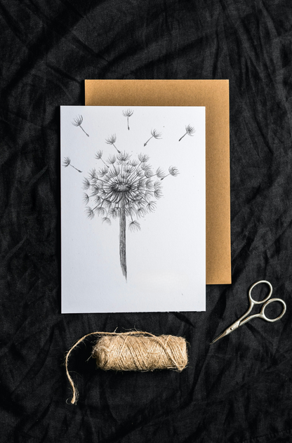 Make a Wish Dandelion Art Print Greeting Card with string