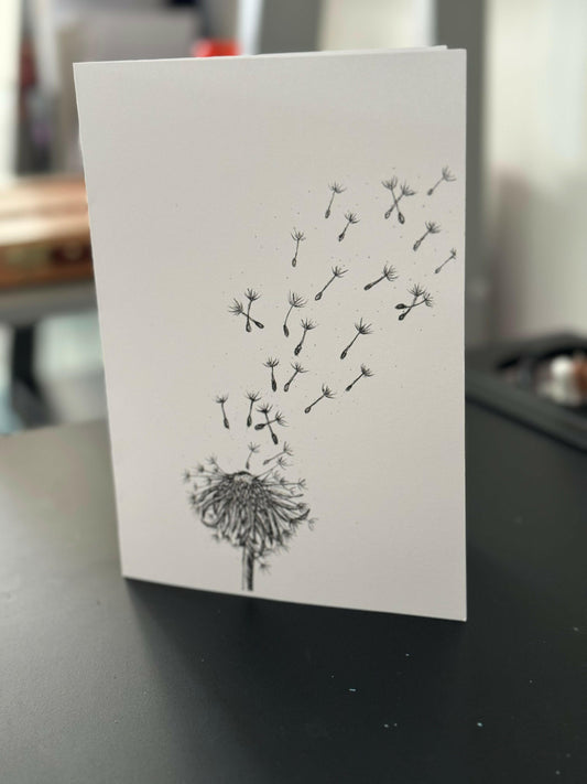 Small Dandelion and seeds Art Print Greeting Card 