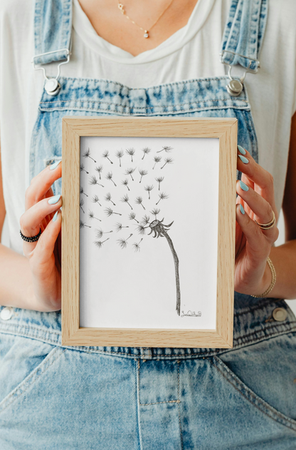 Dandelion Wishes Art Print A5 Frame being held