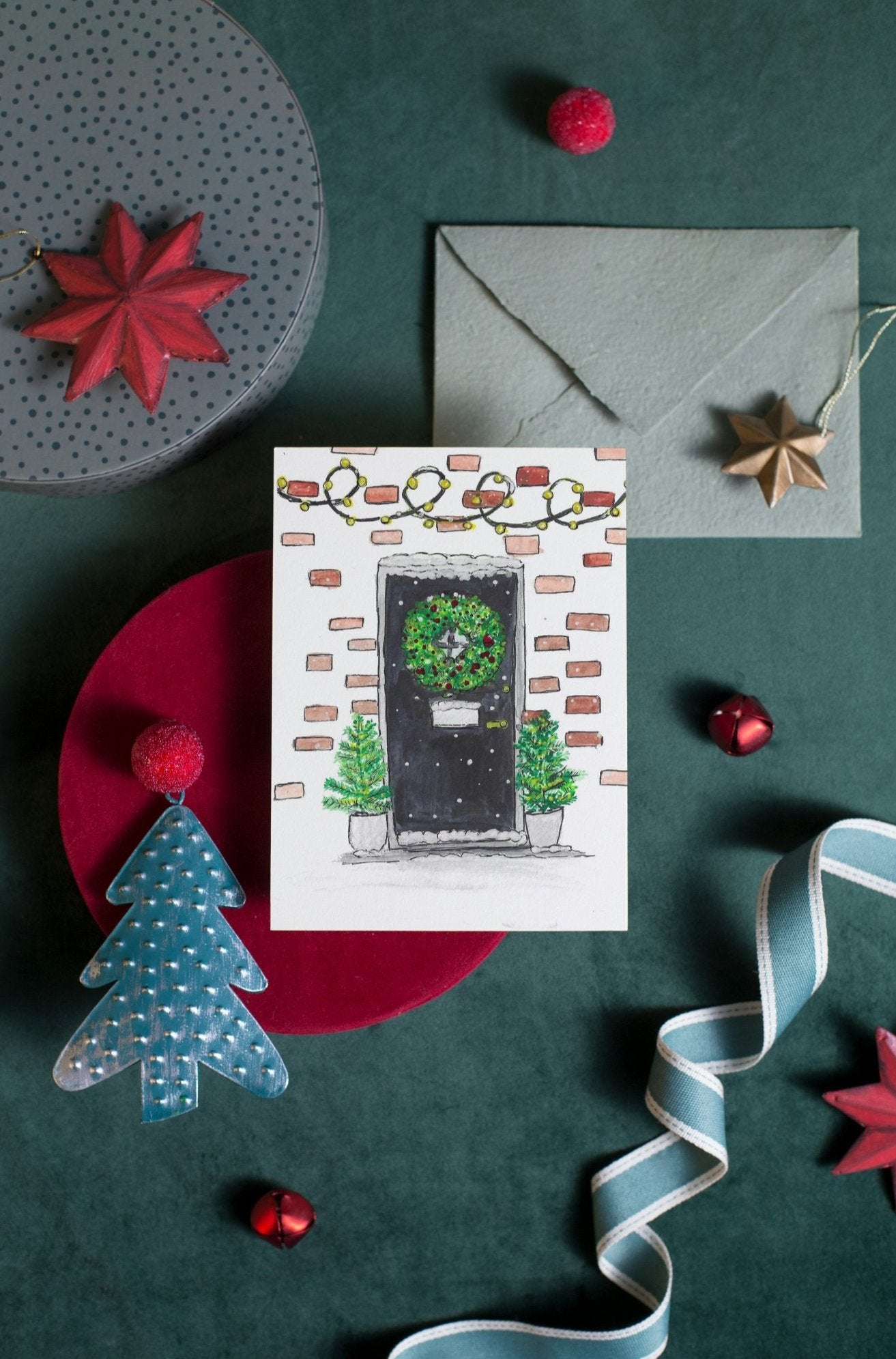 A Door At Christmas Art Print Greeting Card - Susan Mann Art