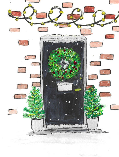 A Door At Christmas Art Print Greeting Card - Susan Mann Art