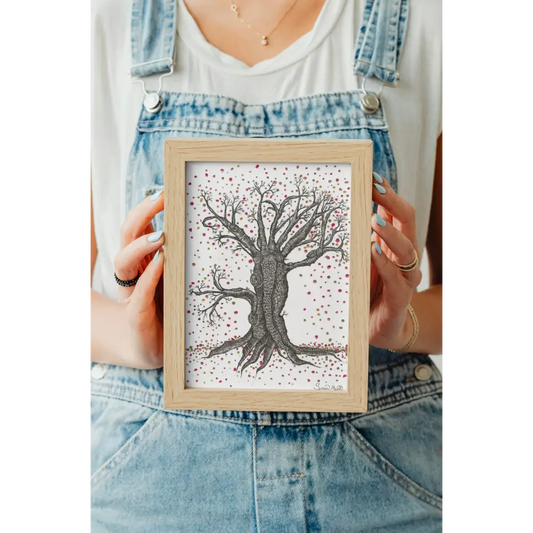 Autumn Tree Art Print A5 Framed being held