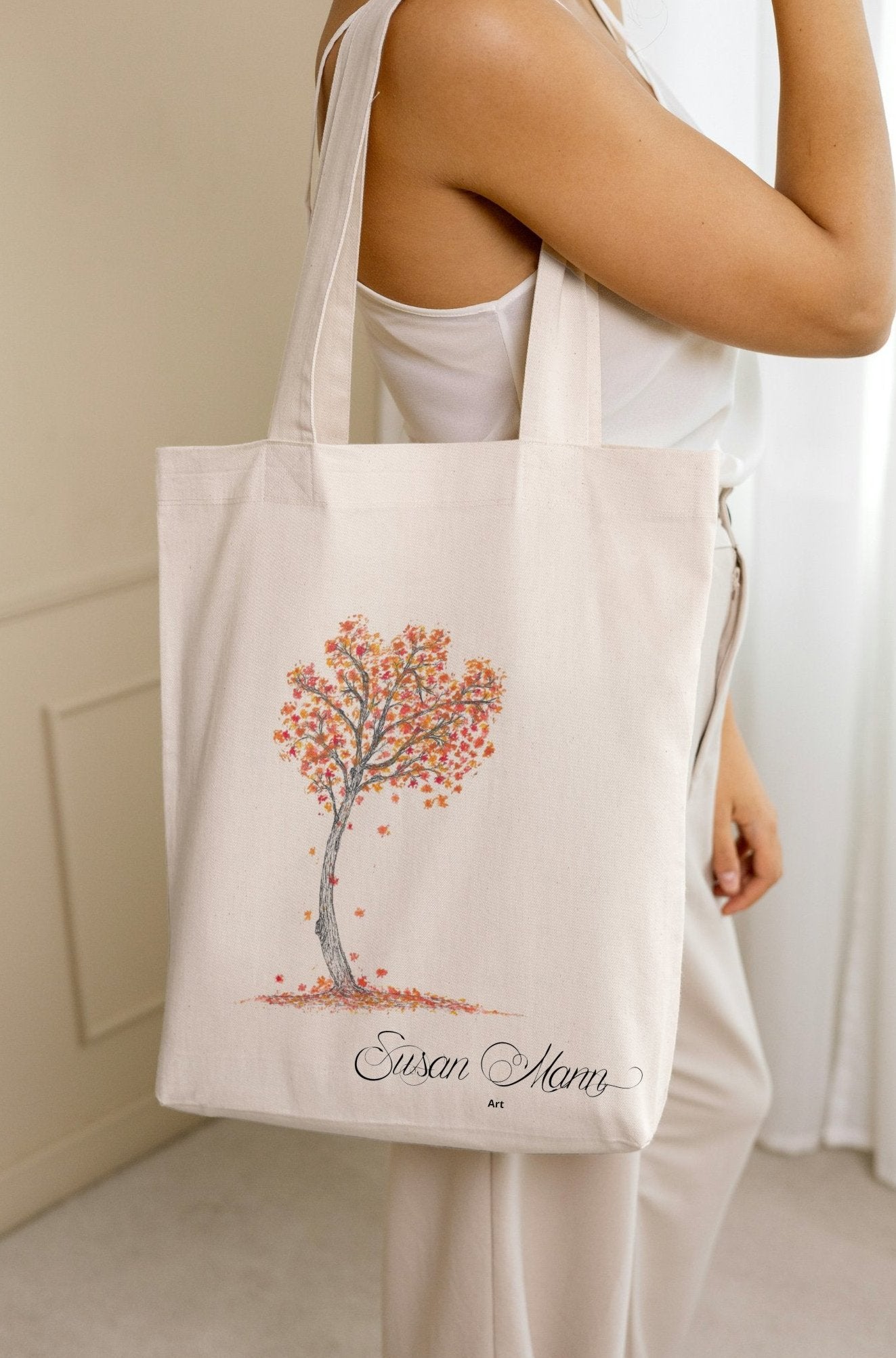 Autumn Tree Tote Bag on Shoulder