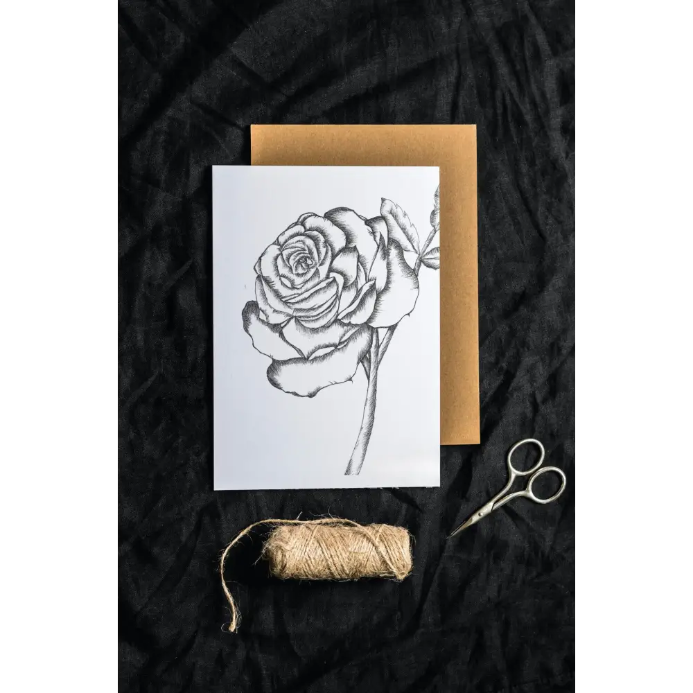 Black and White Rose Art Print Greeting Card - Susan Mann Art