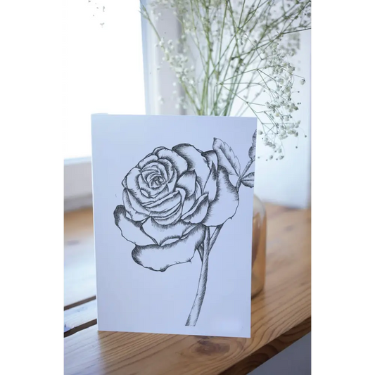 Black and White Rose Art Print Greeting Card - Susan Mann Art