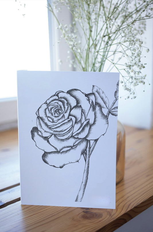 Black and White Rose Art Print Greeting Card - Susan Mann Art