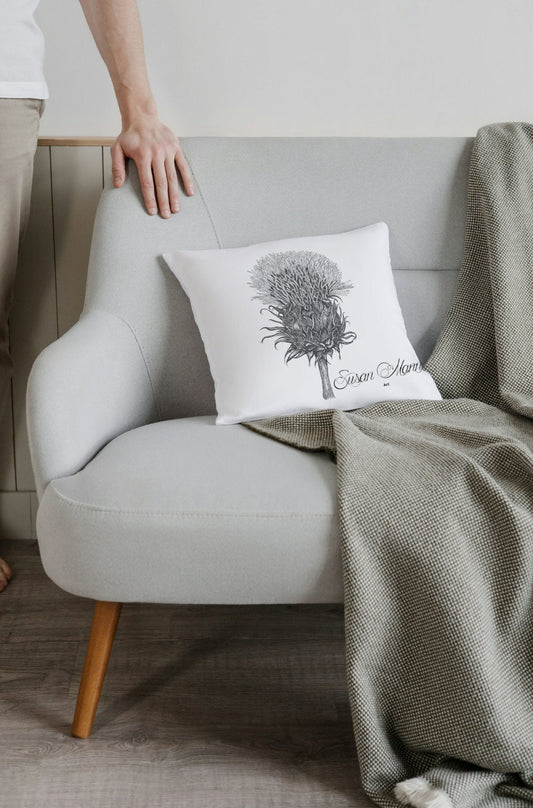 Black and White Thistle Cushion with Blanket