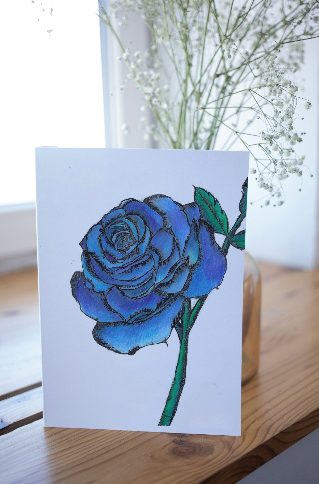 Blue Rose Art Print Greeting Card - Susan Mann Art