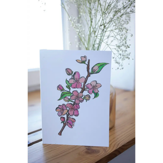 Cherry Blossom Branch Art Print Greeting Card Standing