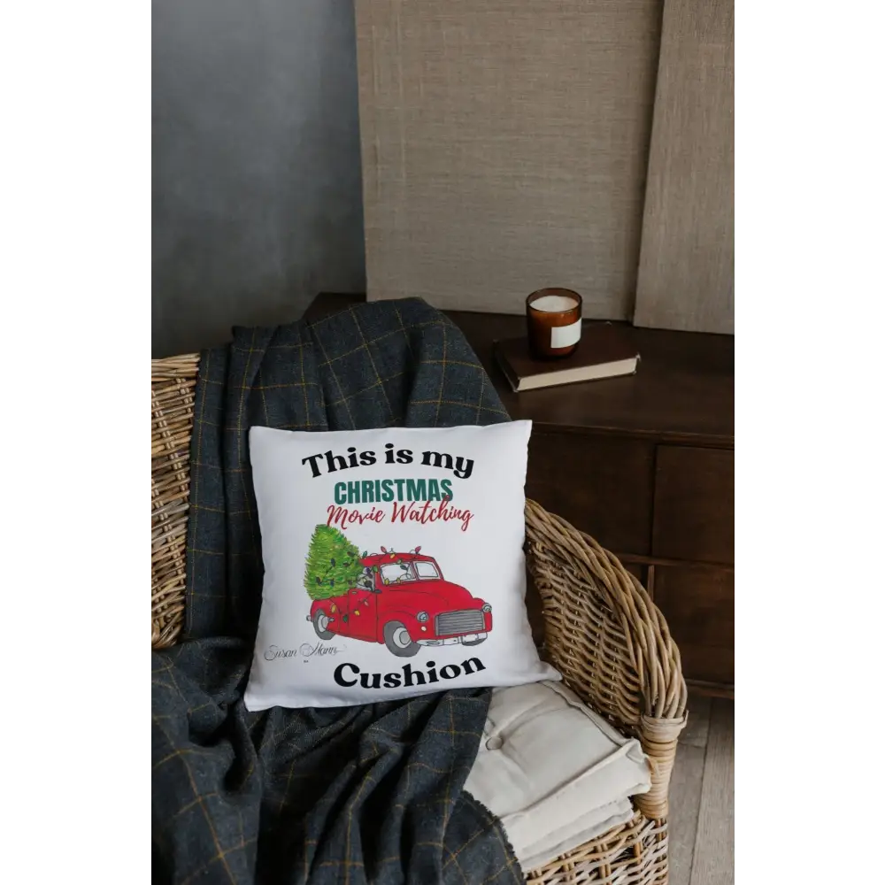 Christmas Movie Watching Art Print Cushion Cover - Susan Mann Art