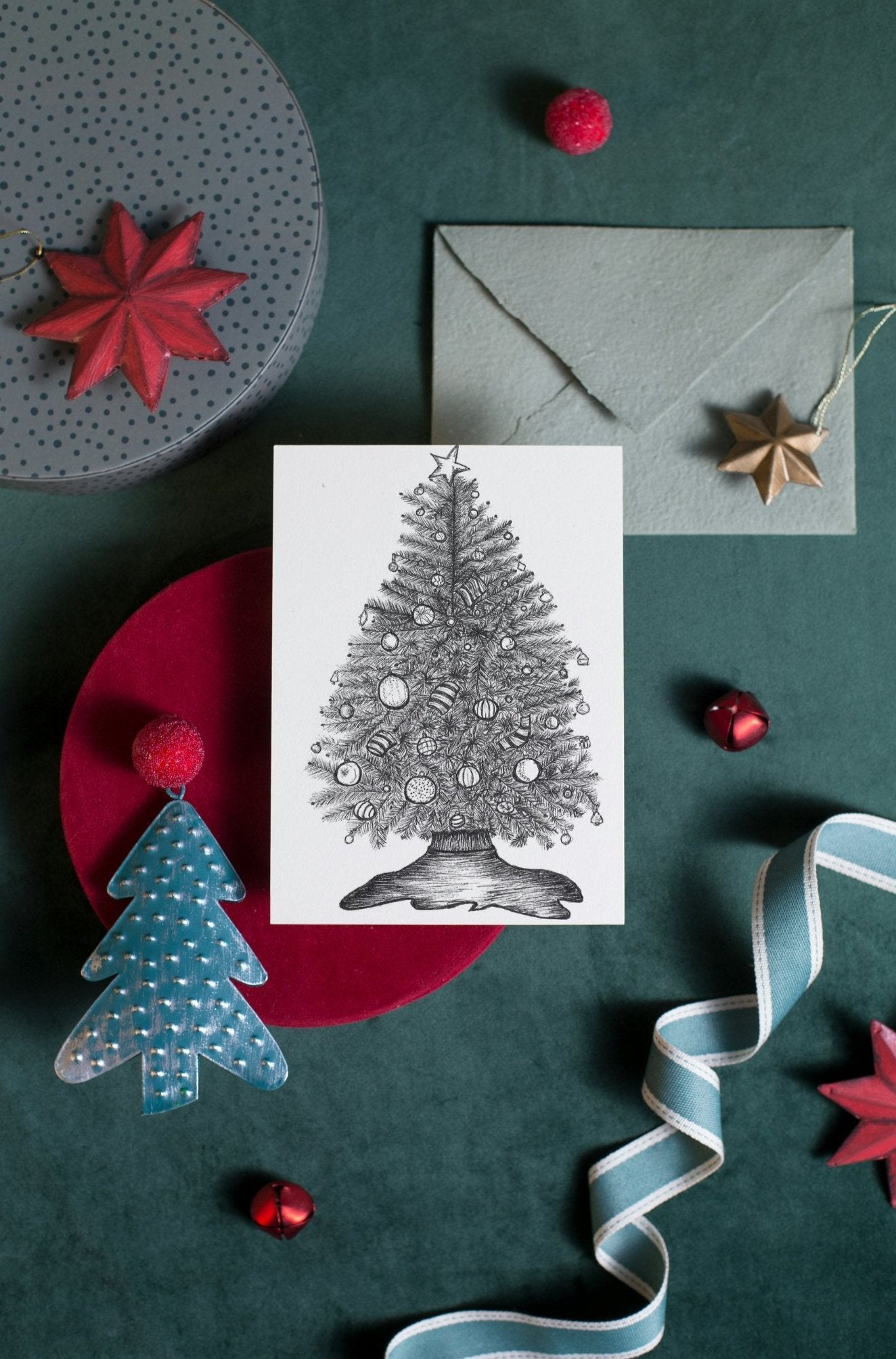 Christmas Tree Art Print Greeting Card - Susan Mann Art