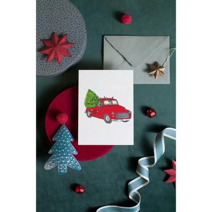 Christmas Truck Art Print Greeting Card - Susan Mann Art