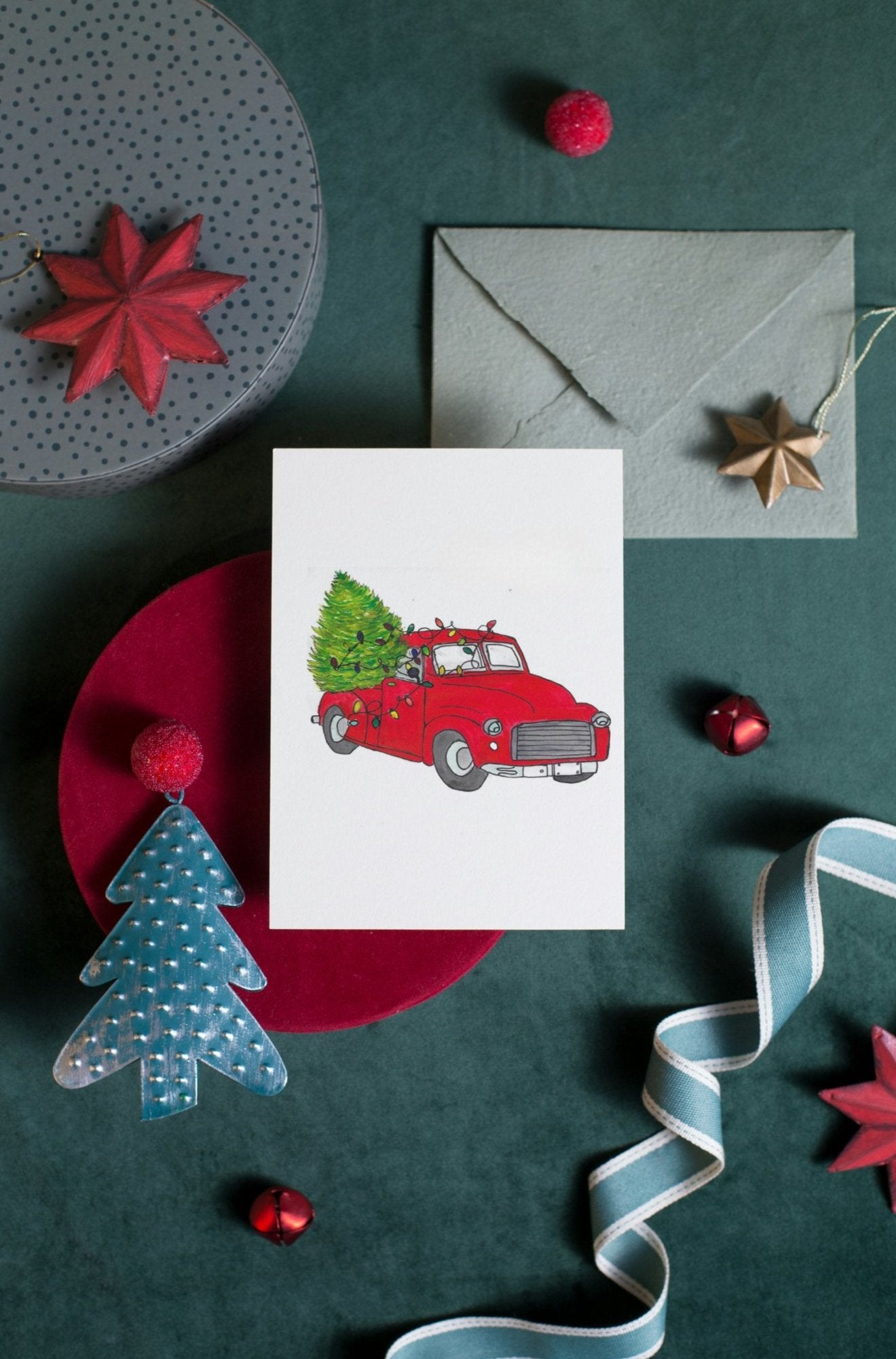 Christmas Truck Art Print Greeting Card - Susan Mann Art