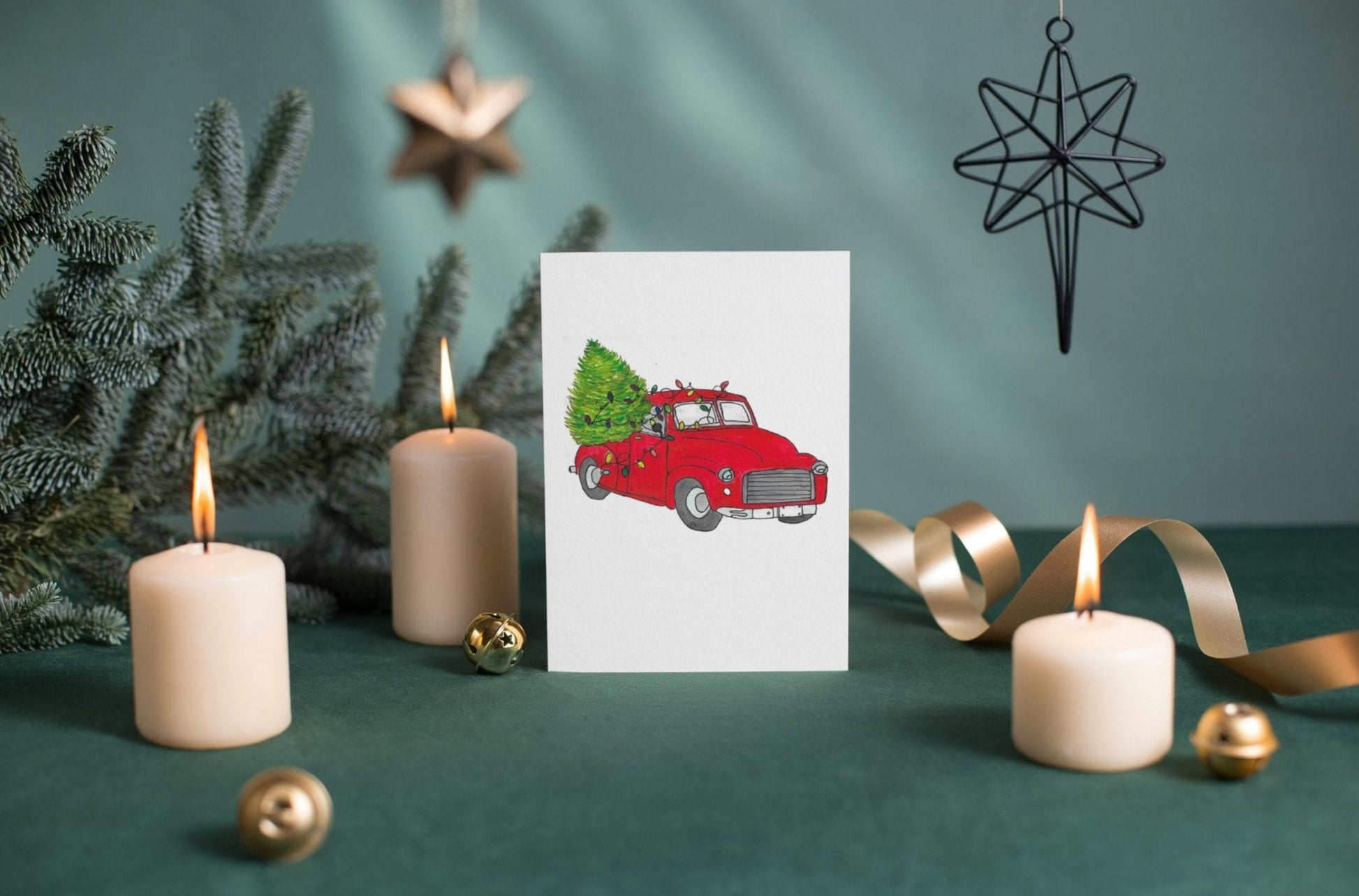 Christmas Truck Art Print Greeting Card - Susan Mann Art