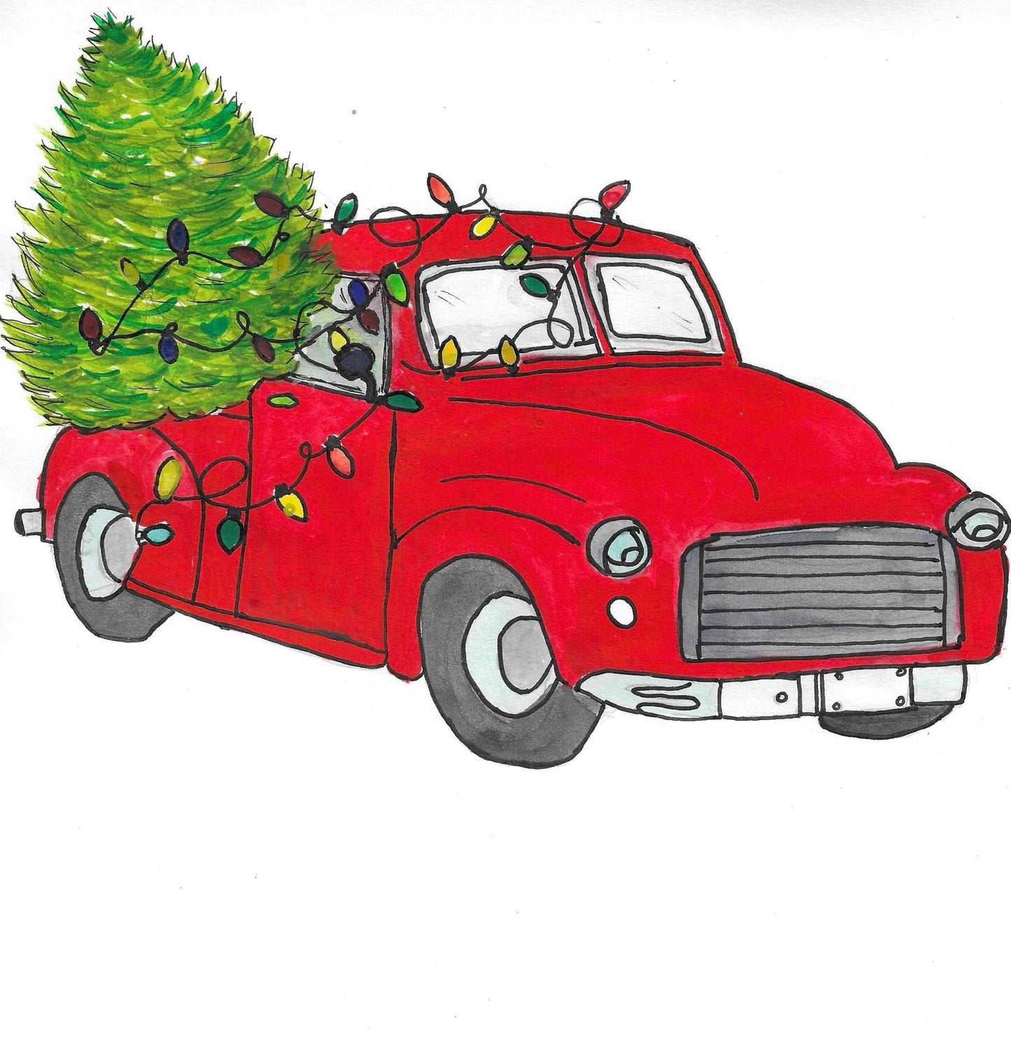 Christmas Truck Art Print Greeting Card - Susan Mann Art