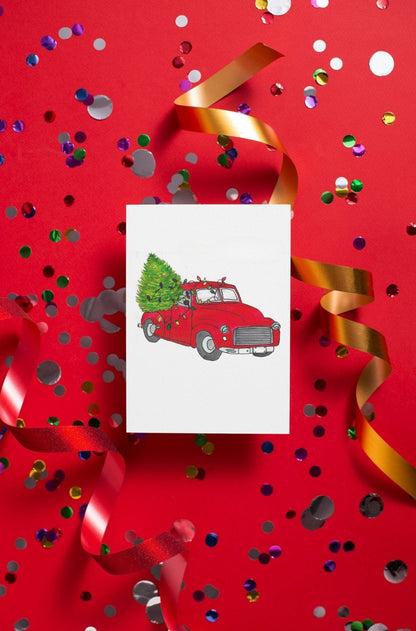 Christmas Truck Art Print Greeting Card - Susan Mann Art