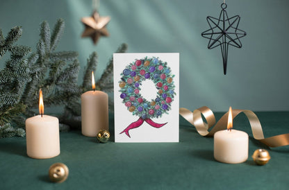 Christmas Wreath Art Print Greeting Card - Susan Mann Art