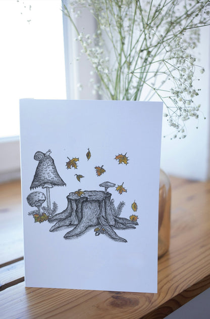 Cosy Autumn Art Print Greeting Card - Susan Mann Art