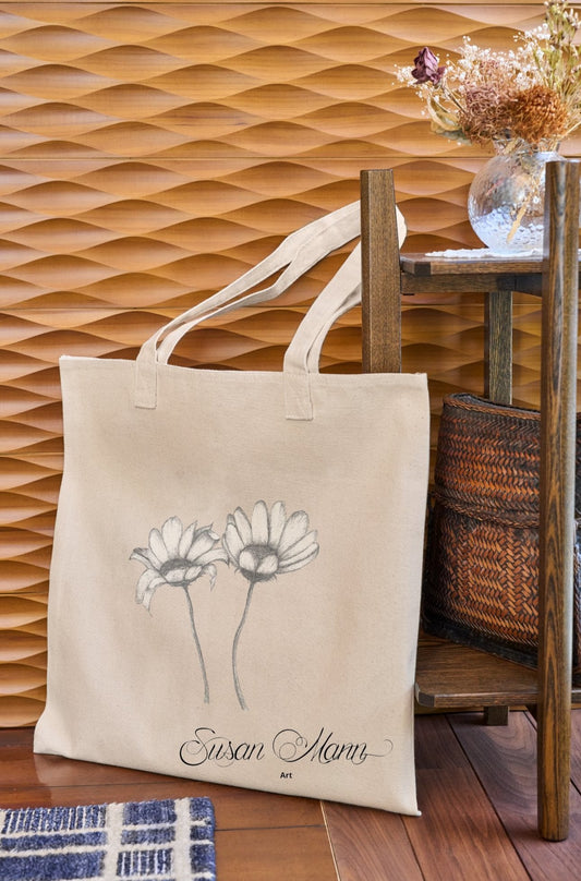 Daisy Tote Bag Against Table