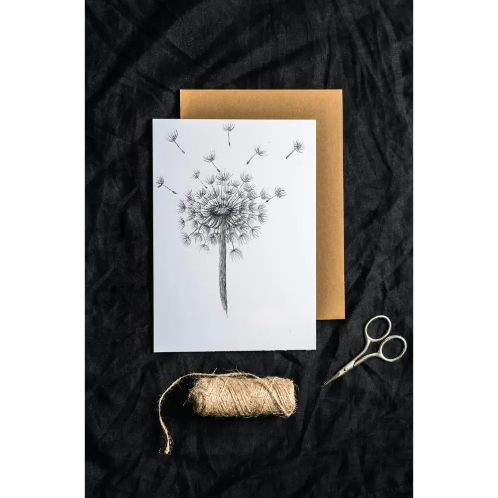 Make a Wish Dandelion Art Print Greeting Card with string