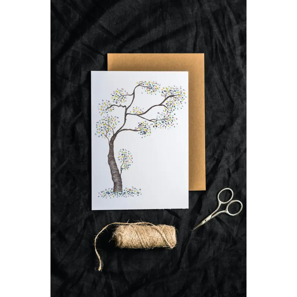 Dot Tree Art Print Card with envelope and string