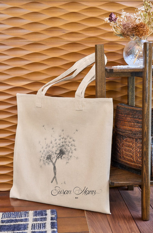 Double Dandelion Tote Against the Table