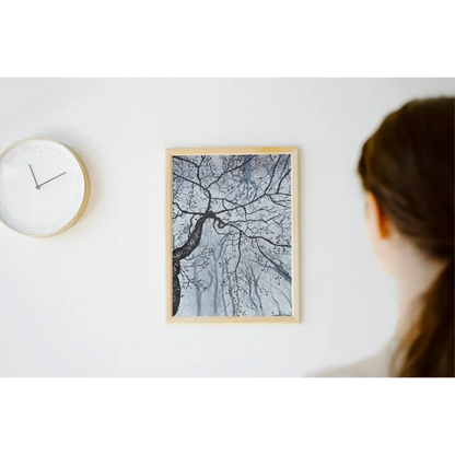 Misty Tree Art Print A4 Frame with clock