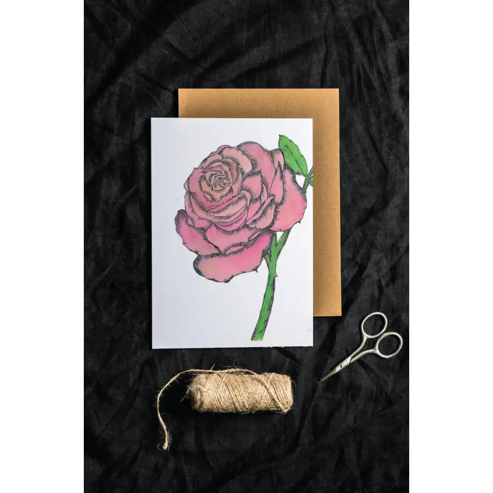 Pink Rose Art Print Greeting Card - Susan Mann Art