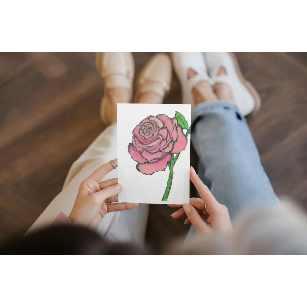 Pink Rose Art Print Greeting Card - Susan Mann Art