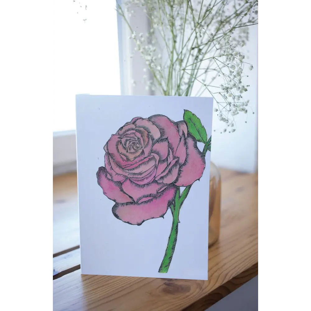 Pink Rose Art Print Greeting Card - Susan Mann Art