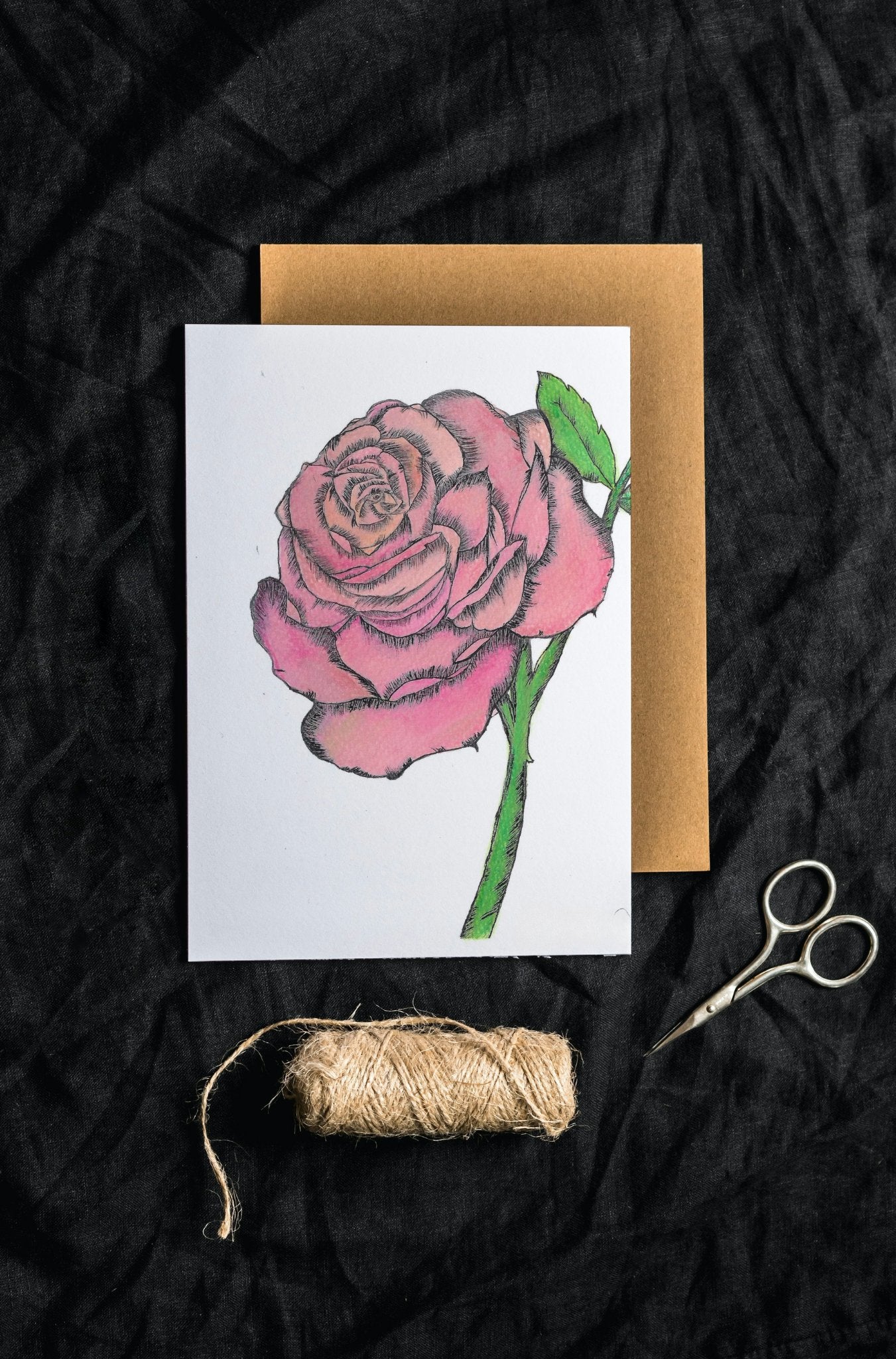 Pink Rose Art Print Greeting Card - Susan Mann Art