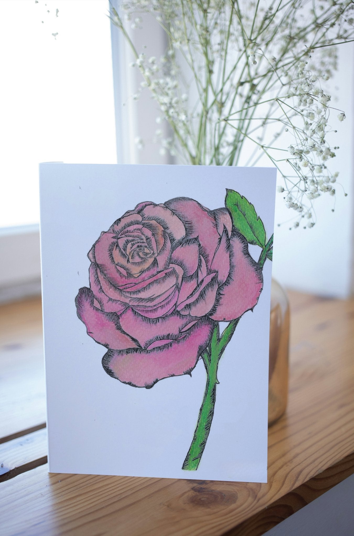 Pink Rose Art Print Greeting Card - Susan Mann Art