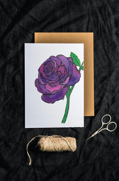 Purple Rose Art Print Greeting Card - Susan Mann Art