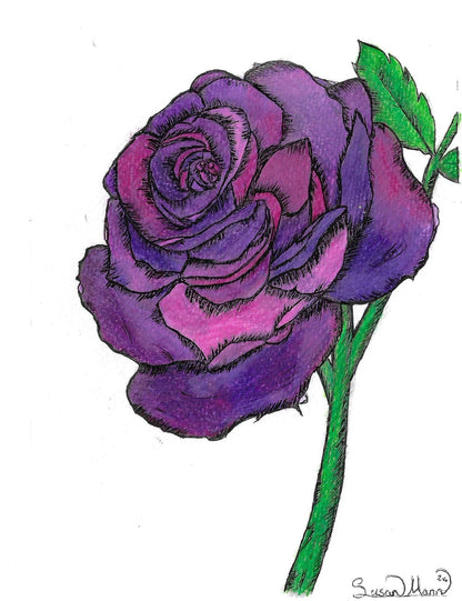 Purple Rose Art Print Greeting Card - Susan Mann Art