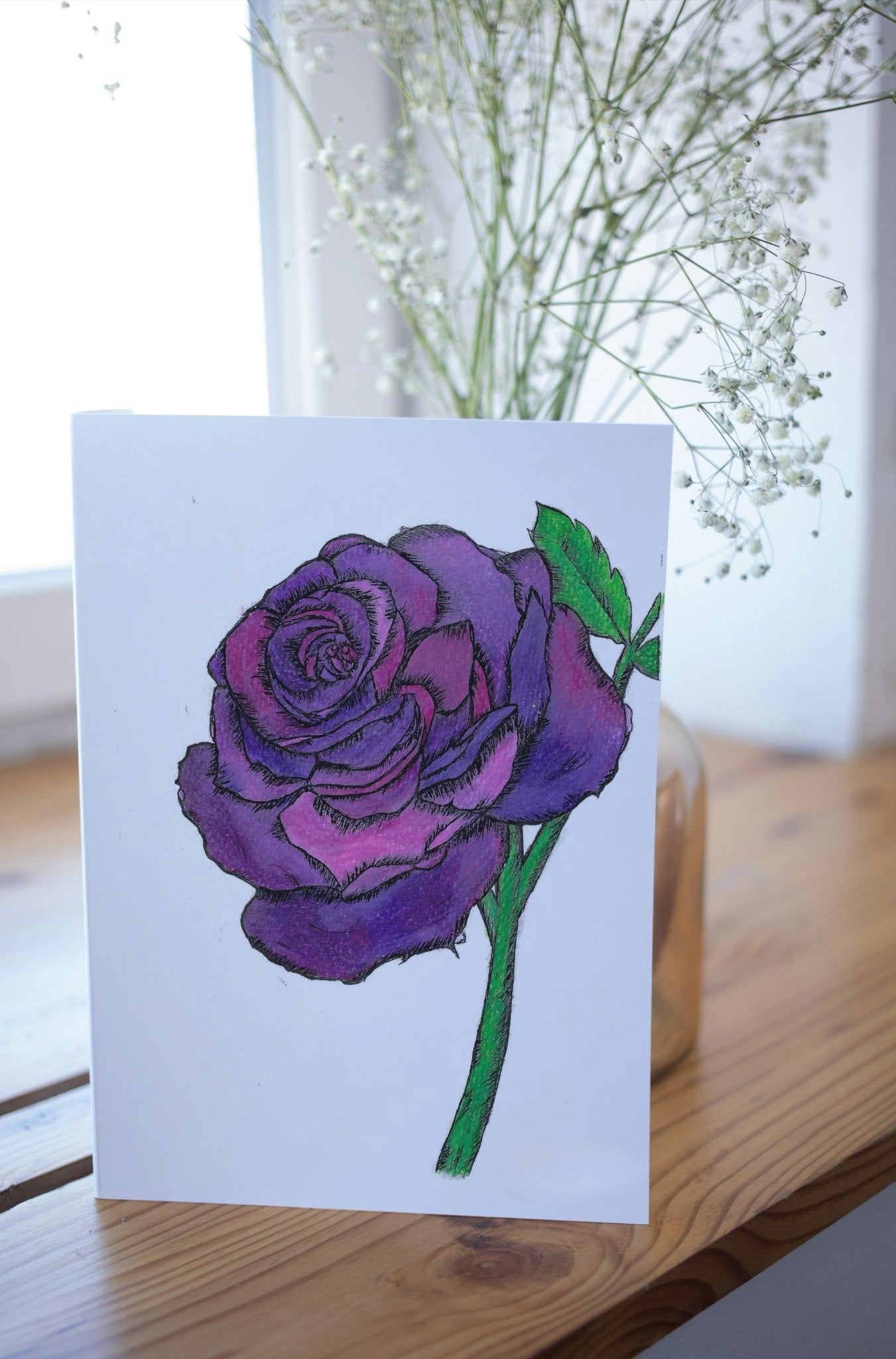 Purple Rose Art Print Greeting Card - Susan Mann Art