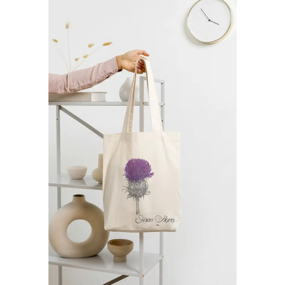 Purple Thistle Tote Bag Being Held