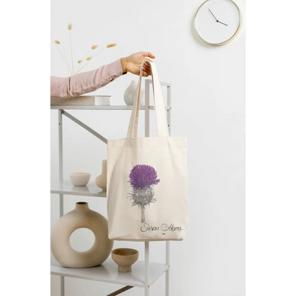 Purple Thistle Tote Bag Being Held