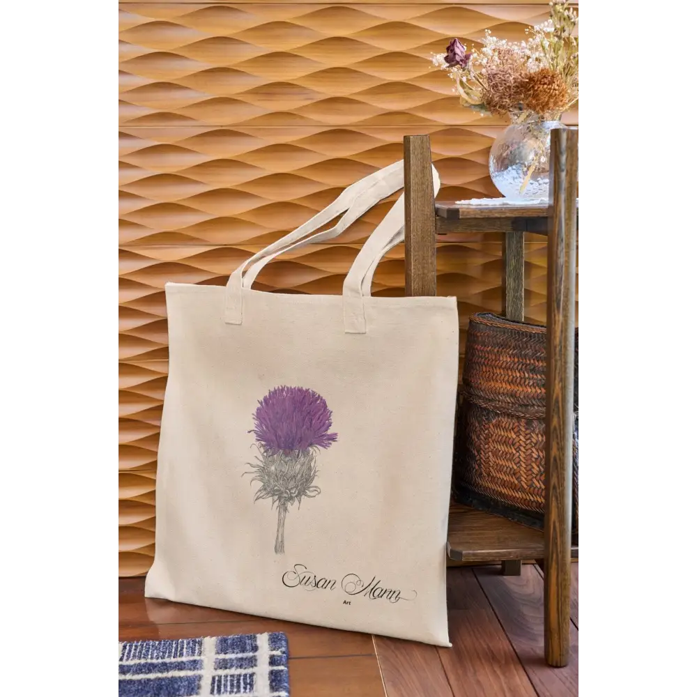 Purple Thistle Tote Bag against Chair