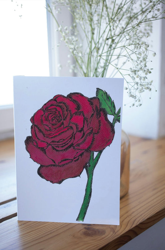 Red Rose Art Print Greeting Card - Susan Mann Art