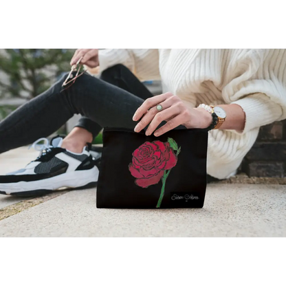 Rose Art Print Canvas Zipper Bag Natural Red Rose