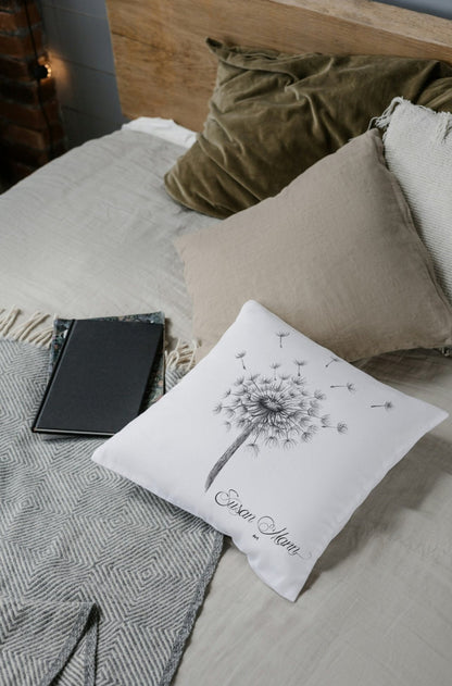 Single Dandelion Cushion on bed