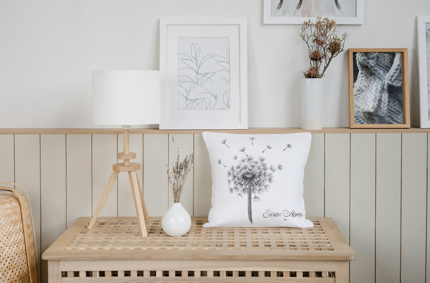 Single Dandelion Cushion on Ottoman